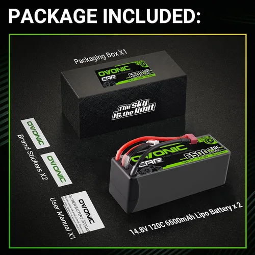Vista 4 de OVONIC 4S LiPo Batería 14.8V 6500mAh 120C con enchufe en T para coche RC Camión RC Avión Helicóptero Barco Carreras RC Hobby (2 paquetes)