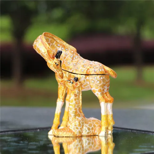 Vista 5 de Waltz&F Pintado a mano esmaltado jirafa madre e niño decorativo con bisagras joyería animal baratija caja única decoración para el hogar