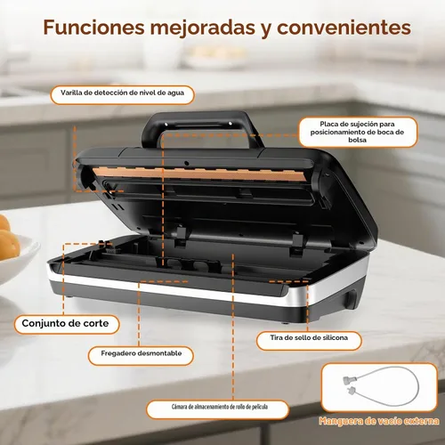 Vista 6 de Newise Máquina selladora al vacío de 85 Kpa, regalos de cocina de Navidad, 10 en 1, ahorrador de alimentos completamente automático con mango