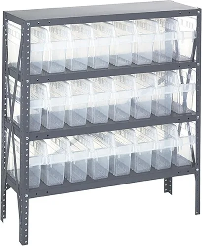 Vista 509 de Quantum QSBU-245BK Heavy Duty Shelving Unit with (7) Shelves and (24) QUS245 Black Bins for Garage Warehouse Storage Distribution 400 lb Load