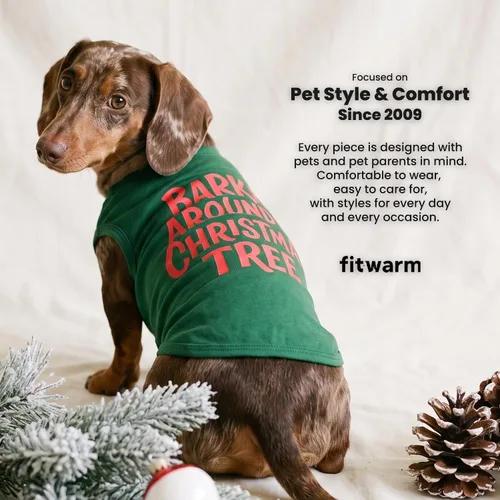 Vista 5 de Fitwarm Barkin' Around the Christmas Tree - Camisa para perro, ropa navideña para perros pequeños, niños y niñas, camiseta sin mangas festiva