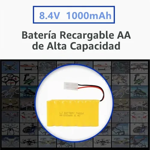Vista 5 de Batería recargable AA de 8.4V 1000mAh NI-CD con conector Tamiya estándar para RC Car RC Truck Tank 2 Pack con cargador USB