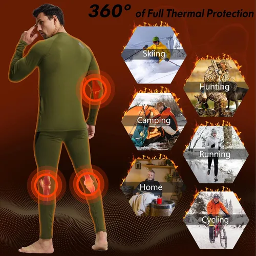 Vista 5 de romision Ropa interior térmica para hombre, conjunto de pantalones largos con forro polar, equipo de caza de invierno, capa base cálida, camiseta