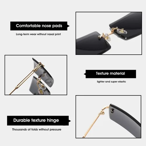 Vista 5 de BUTABY - Lentes de sol rectangulares tipo sin montura para mujeres u hombres, ultraligeros y con montura de metal, lentes cuadrados UV400, unisex