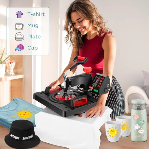 Vista 4 de Prensa de calor profesional, máquina de prensa de calor 5 en 1 para camisetas, máquina de prensa de camisas de 15 x 12 pulgadas, máquina