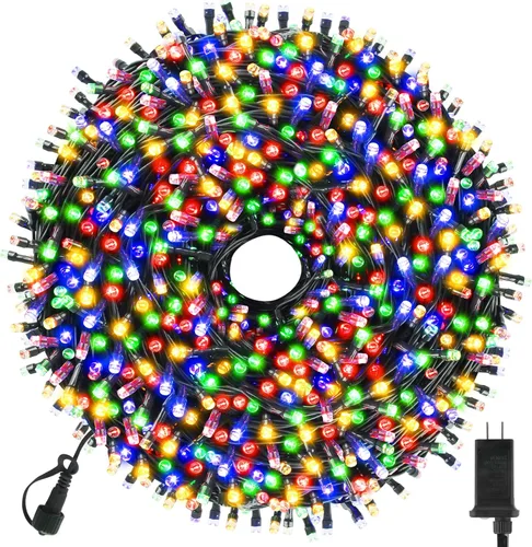Vista 9 de Chuya 300 luces LED para árbol de Navidad que cambian de color, blanco cálido a multicolor, enchufe de extremo a extremo, 9 modos, tira de luces