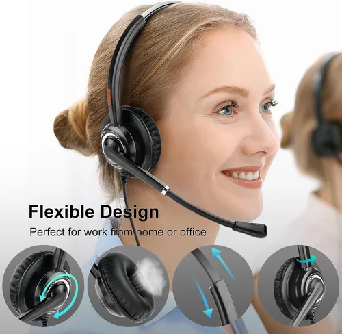 Vista 3 de Auriculares USB con micrófono para oficina centro de llamadas telefónico, auriculares USB-A ligeros de 1 oreja con micrófono con cancelación