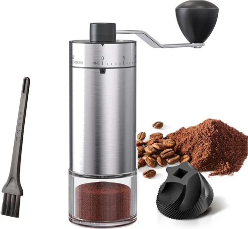 Vista 8 de Molinillo de café de mano, rebaba cónica para expreso, prensa francesa, vertido, doble rodamiento, capacidad de ajuste externo, 0.88 oz