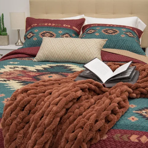 Vista 4 de Donna Sharp 25 Suroeste (Apache, Queen Set) Incluye edredón y dos fundas de almohada, lavable a máquina