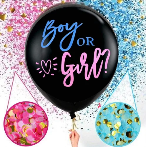 Vista 3 de HAPPYLAND Globo de revelación de género – Globo de látex negro de 36 pulgadas para fiesta de baby shower de niños o niñas, globos de confeti