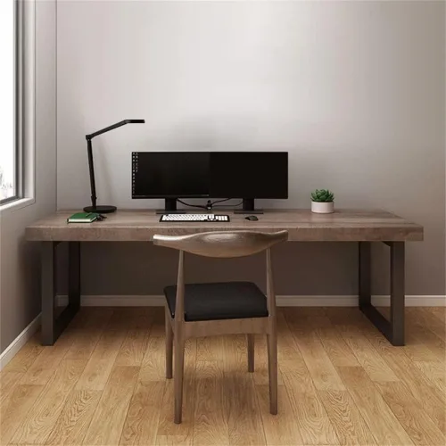 Vista 5 de LAKIQ Escritorio rectangular de madera maciza contemporánea, escritorio de oficina en casa, mesa de trabajo en casa, escritorio para computadora