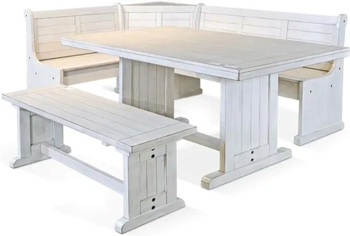 Vista 14 de Pemberly Row - Juego de rincón de desayuno de 4 piezas de madera estilo granja con almacenamiento oculto, asientos reversibles, ideal para espacios