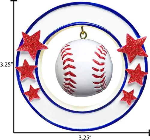 Vista 4 de Adorno de Navidad de béisbol personalizado Recuerdo deportivo personalizado con nombre y año Decoración de árbol de vacaciones de béisbol hecha