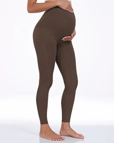 Vista 7 de WHOUARE Leggings de maternidad sobre el vientre con bolsillos para mujer, cintura alta, entrenamiento, pantalones de yoga