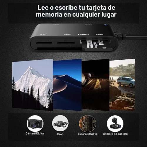 Vista 8 de Lector de tarjetas inteligentes 7 en 1 con conectividad de 3 puertos - Lightning/USB-C/USB-A Lector de tarjetas CAC y PIV, SD/TF/MS Pro