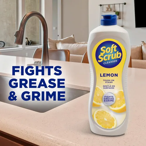 Vista 3 de Soft Scrub Limpiador de superficies multiusos, limón, 36 onzas líquidas Removes tough grime and stains, safe for use on sinks and counters