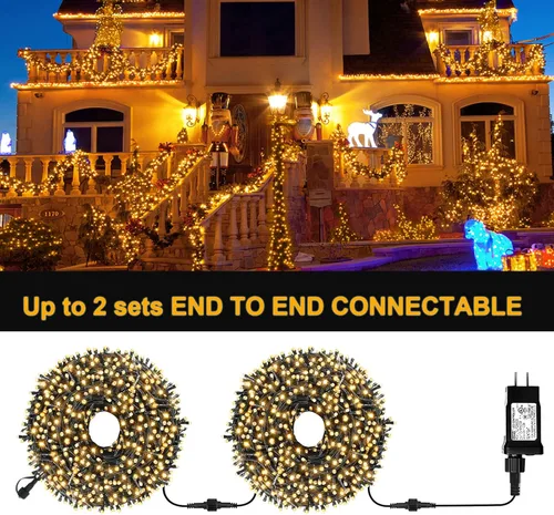 Vista 4 de Guirnalda de luces de Navidad para interiores y exteriores, luces para árbol de Navidad, con certificación UL, función de memoria con enchufe