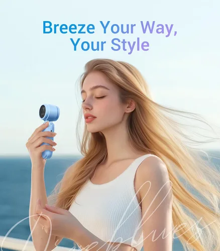 Vista 7 de Diveblues Ventilador turbo de mano portátil de alta velocidad, alimentado por batería recargable USB, pequeño ventilador de bolsillo portátil