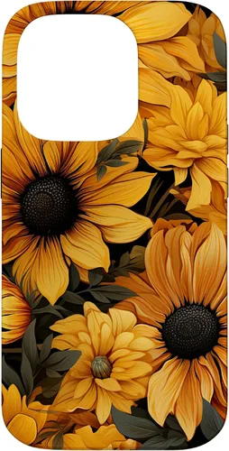Vista 16 de iPhone 14 Flores de girasol hermoso floral amarillo patrón patrón caso