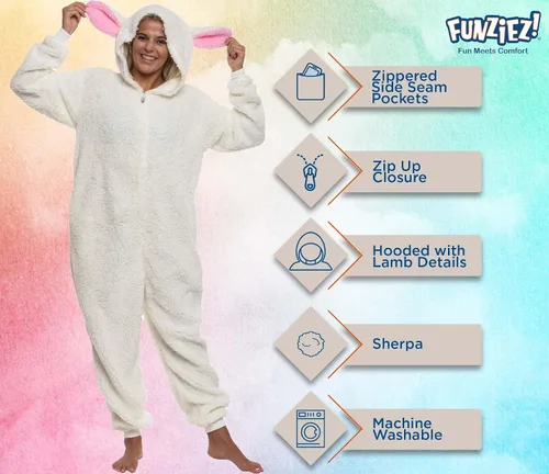 Vista 4 de FUNZIEZ! - Mameluco para adultos, disfraz de animal de Halloween, traje de cosplay de felpa de una pieza, para mujeres y hombres