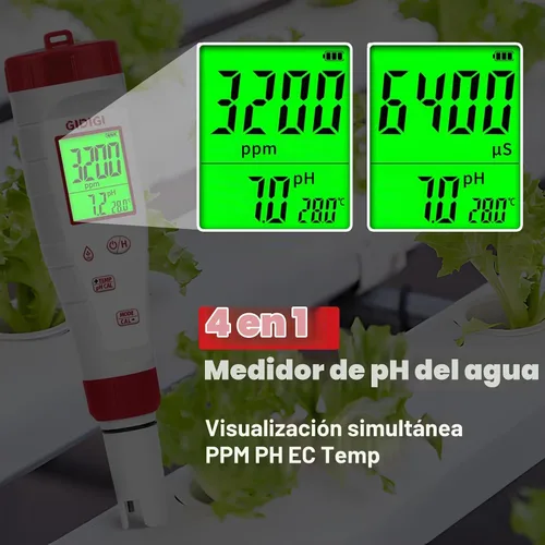 Vista 2 de Probador de pH, medidor de pH digital para agua, nueva versión de medidor TDS para agua potable con pantalla retroiluminada que muestra