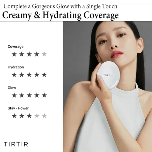 Vista 3 de TIRTIR Cojín My Glow Cream Cobertura natural, hidratante, rocío, acabado brillante, 24 horas de duración, barrera de humedad, cojín coreano
