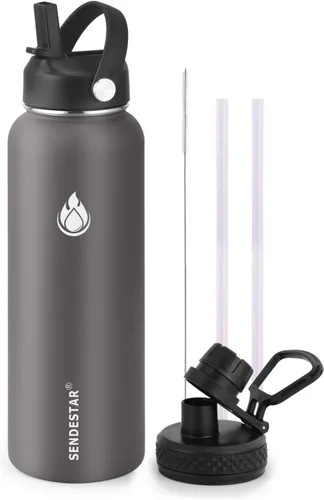 Vista 13 de SENDESTAR Botella de agua aislada de 24 onzas, boca ancha, botella de agua de 24 onzas con tapa con popote, tapa de boquilla, acero inoxidable