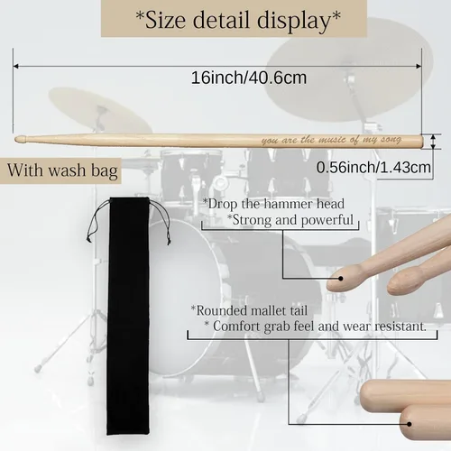 Vista 2 de Baquetas personalizadas de tamaño 5A con grabado láser en madera, regalo personalizado para músicos, bateristas, banda - Instrumentos musicales