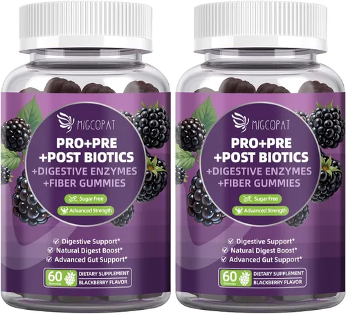 Vista 12 de Migcopat Gomitas de probióticos pre post, enzimas digestivas prebióticas prebióticas posbióticas con fibra, 120 mil millones de probióticos UFC