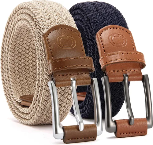 Vista 16 de CHAOREN Cinturón elástico para hombre, paquete de 2 - Cinturones trenzados de 1 3/8" para golf para hombres - Elástico casual para pantalones y jeans