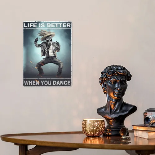 Vista 3 de Letrero de lata antiguo de Dancing Zebra Life is Better When You Dance, placa de pared de metal, letrero de estaño vintage, letrero de pared