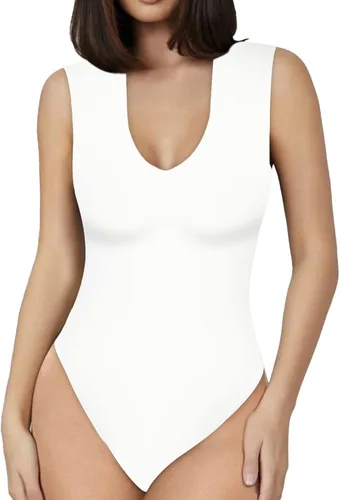 Vista 2 de MANGOPOP Camiseta sin mangas con cuello en V sexy de doble forro para mujer