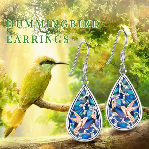 Vista 90 de Aretes colgantes de plata de ley con diseño de árbol de la vida, flor, abeja, animales, gato, colibrí, piedra lunar, turquesa, aretes con cierre