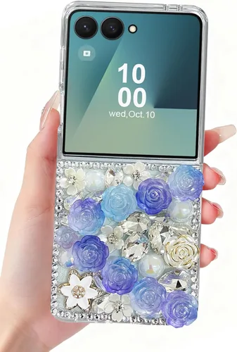 Vista 31 de Funda para Samsung Galaxy Z Flip 3 con purpurina, bonita funda transparente con diseño, brillante, reflectante, con destellos, cubierta de teléfono