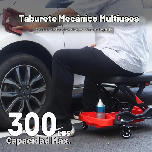 Vista 3 de Asiento de arrastre automotriz con ruedas rodantes, taburete mecánico con capacidad de 300 libras, taburete de garaje resistente con almohadilla