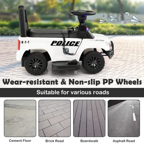 Vista 6 de GLACER Coche de policía para niños, auto de juguete eléctrico a batería de 6 V con megáfono real, música, luces intermitentes de sirena y faros