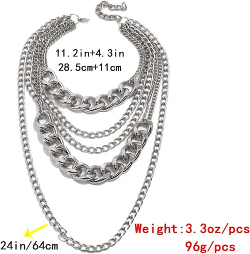Vista 3 de Collares gruesos para mujer, cadena punk, collar de plata