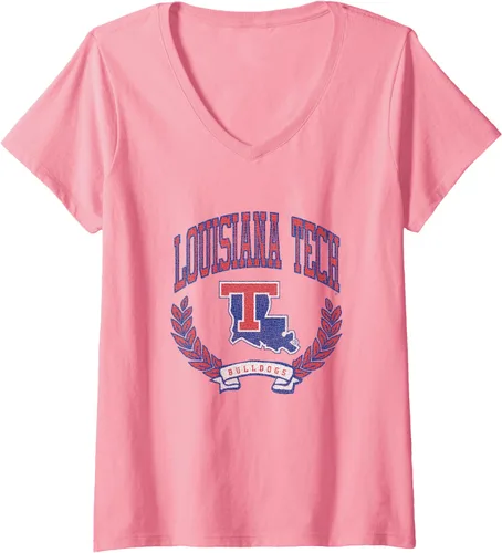 Vista 5 de Louisiana Tech Bulldogs Varsity Logo - Camiseta con cuello en V con licencia oficial, Negro