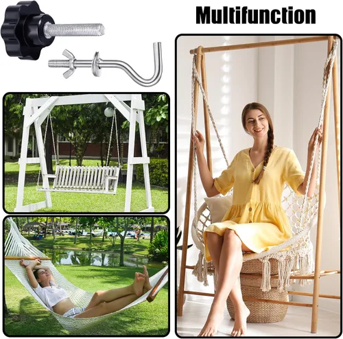 Vista 6 de Therwen Kit de 8 piezas de accesorios para hamaca de alta resistencia, gancho de rosca de repuesto, perilla de mano para columpio, patio, base
