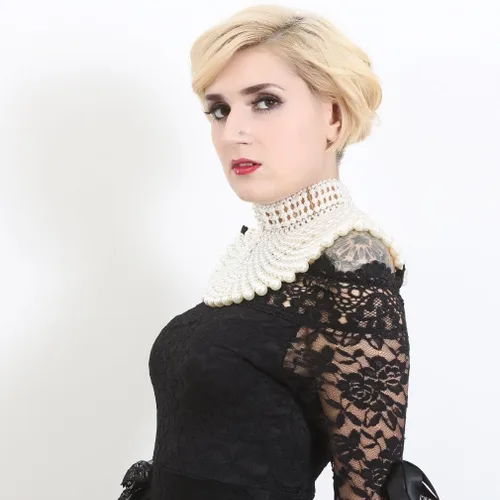 Vista 4 de Fine Fashion Collar de perlas egipcias hecho a mano con peto de cuentas para mujer, accesorios de gargantilla, Perla sintética
