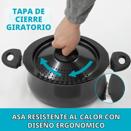 Vista 6 de Bialetti- 7265 Oval 5.5 cuarto de pasta olla con tapa de colador, antiadherente, 1, negro