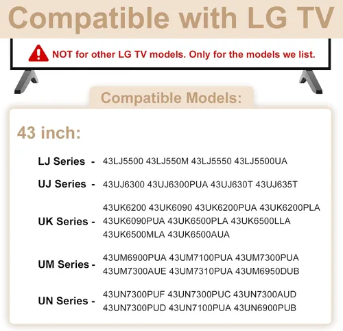 Vista 2 de Soporte de TV de 43 pulgadas para LG TV Legs 43LJ5500 43UJ6300 43UJ635T 43UK6200 43UK6090 43UK6500 43UM6900 43UM7100 43UM7300 43UN7300 43UN71 00
