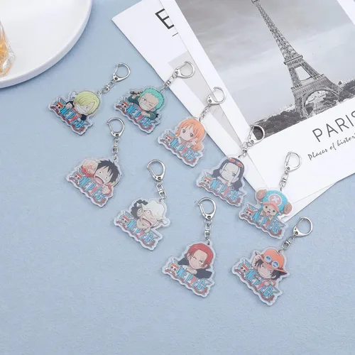 Vista 4 de G-Ahora 9pcs Anime Keychain Set Luffy Keychains Anime Cosplay Key Ring Gift for Anime Lover