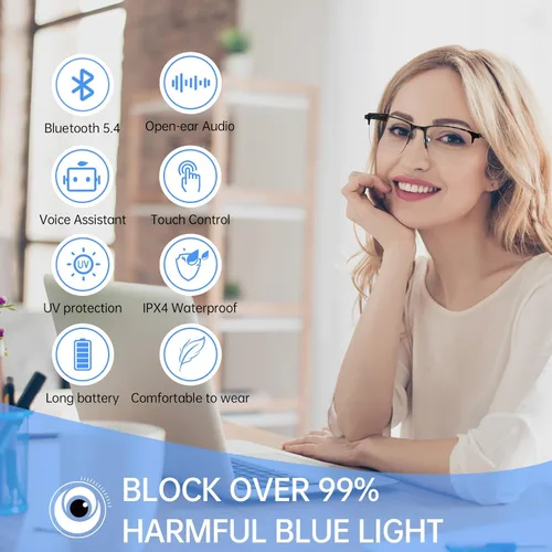 Vista 5 de AIRMARS Lentes inteligentes 2 en 1 para mujeres y hombres, lentes fotocromáticas + lentes grises degradadas, gafas Bluetooth con altavoz de oído