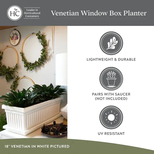 Vista 4 de The HC Companies Macetero veneciano de 18 pulgadas con tapón de drenaje, macetas de plástico ligero resistente a los rayos UV para interiores y Negro