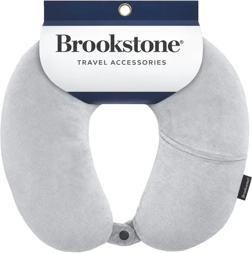Vista 11 de Brookstone - Almohada de viaje suave con microcuentas para el cuello con bolsillo para teléfono
