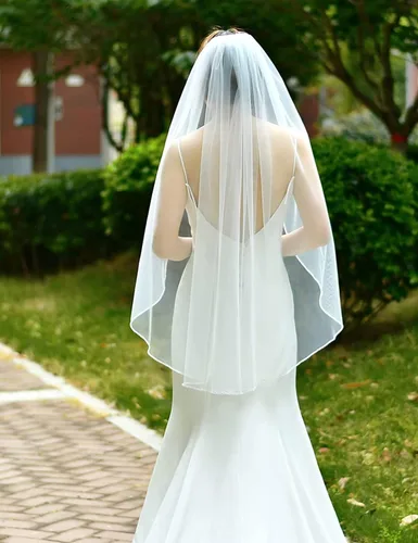 Vista 5 de BEAUTELICATE Velos de novia para la longitud de la punta de los dedos de la boda con borde de cinta velo