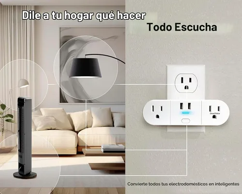 Vista 6 de Emerson SmartVoice - Enchufe de pared 4 en 1, tomacorriente inteligente controlado por voz con 2 salidas de CA y 2 puertos USB-A, sin WiFi, sin
