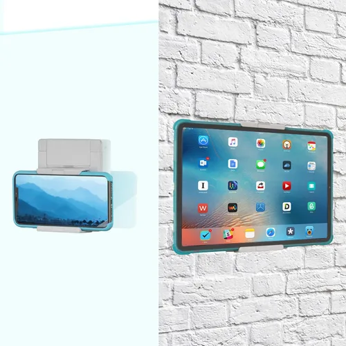 Vista 5 de Soporte de pared para teléfonos, soporte de pared para teléfonos y tabletas, se adapta a superficies lisas y rugosas (blanco)