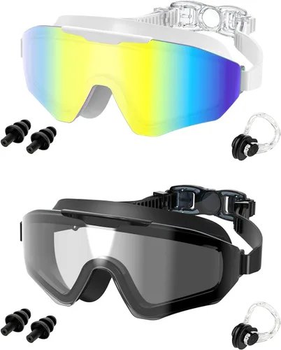 Vista 8 de Paquete de 2 gafas de natación para adultos, hombres y mujeres, protección UV antivaho sin fugas, visión amplia de 180°, visión clara, gafas